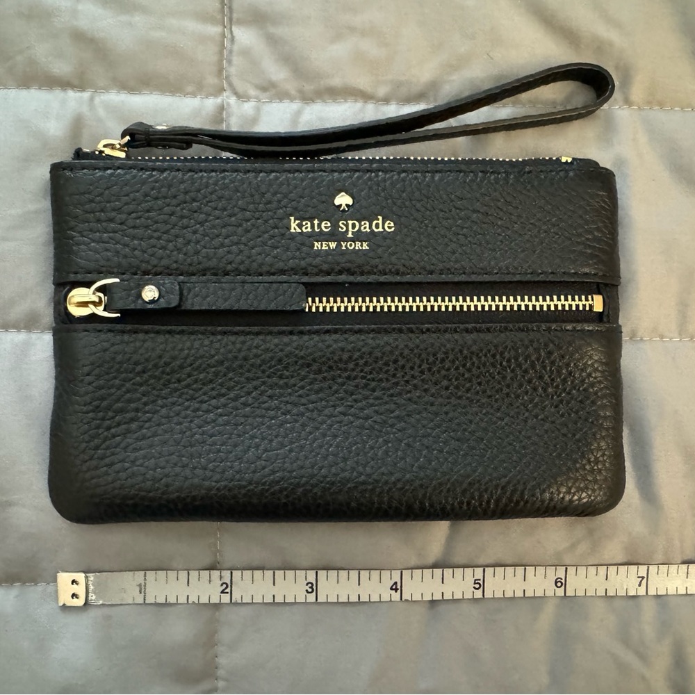 Kate Spade Leather Wristlet Small Card Coin Purse Black New - Picture 9 of 10